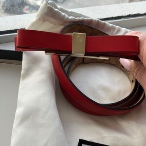 Gucci Red Leather Belt with Gold Accent